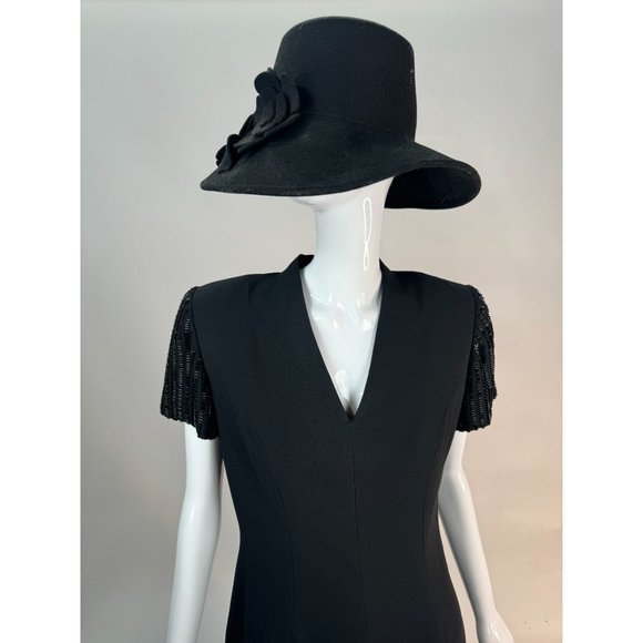 Richard Warren Petites Beaded Sleeve Long Black Dress 10P Black Acetate Blend - Picture 12 of 16